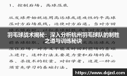 羽毛球战术揭秘：深入分析杭州羽毛球队的制胜之道与训练秘诀